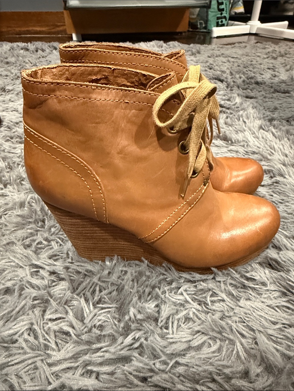 Women's Lace-Up Wedge Ankle Boot in Tan Lucky Brand